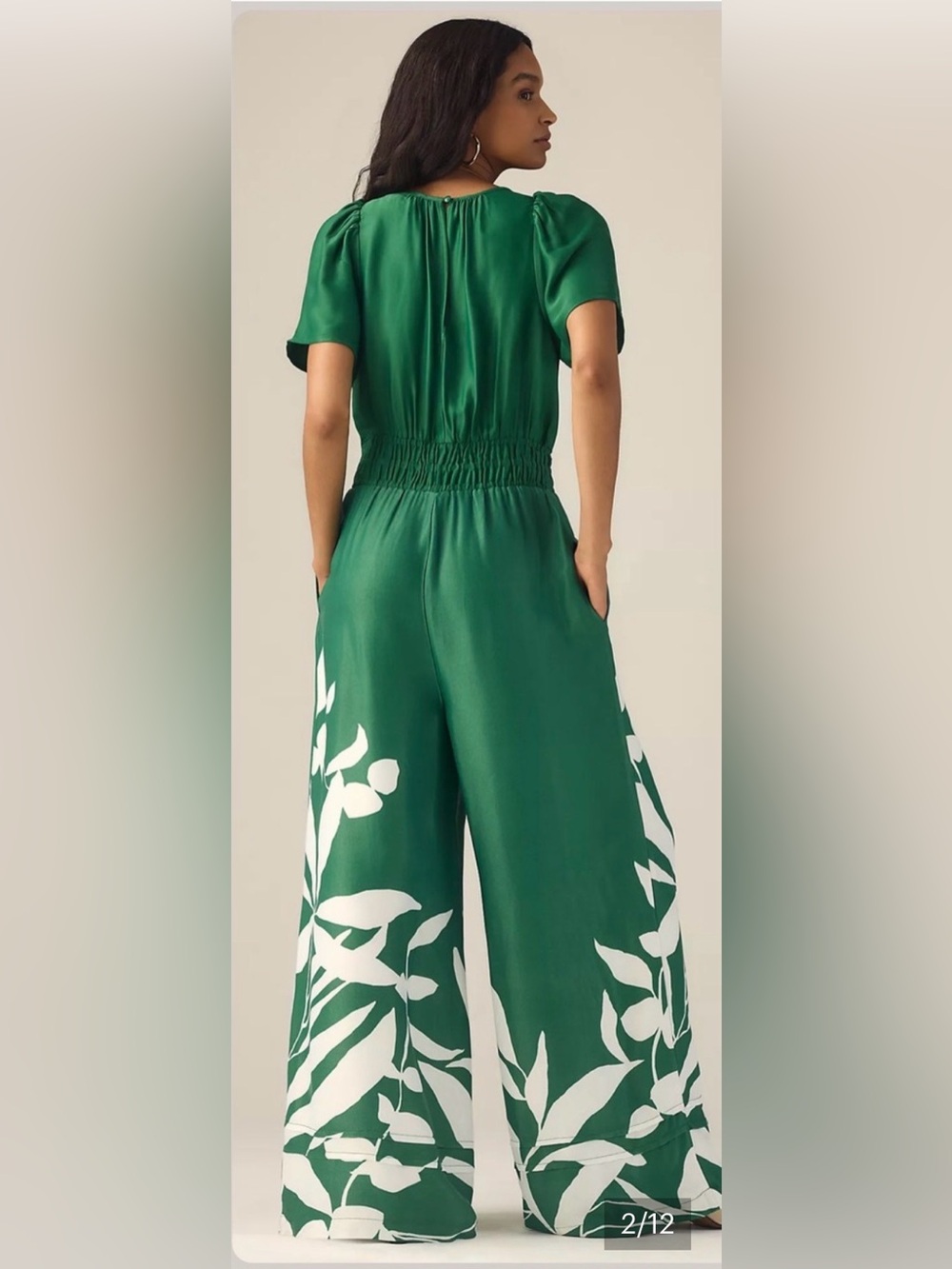 Anthropologie Green Wide-Leg Jumpsuit with White Floral Print - Picture 2 of 12